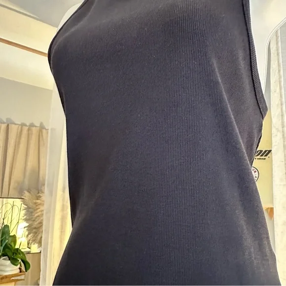Hollister Ribbed High Neck Stretchy Knee-Length Tank Dress in Black, Large Long - Picture 3 of 11